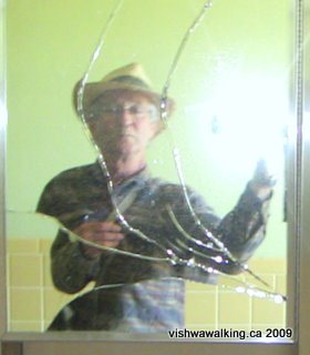 Peter in mirror, Prince Edward Heights, abandoned institution, Picton