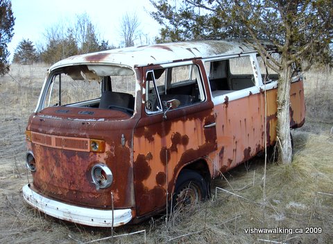 Rideau and K&P trails, wrecked Volkswagon bus just north of McIvor Road.l